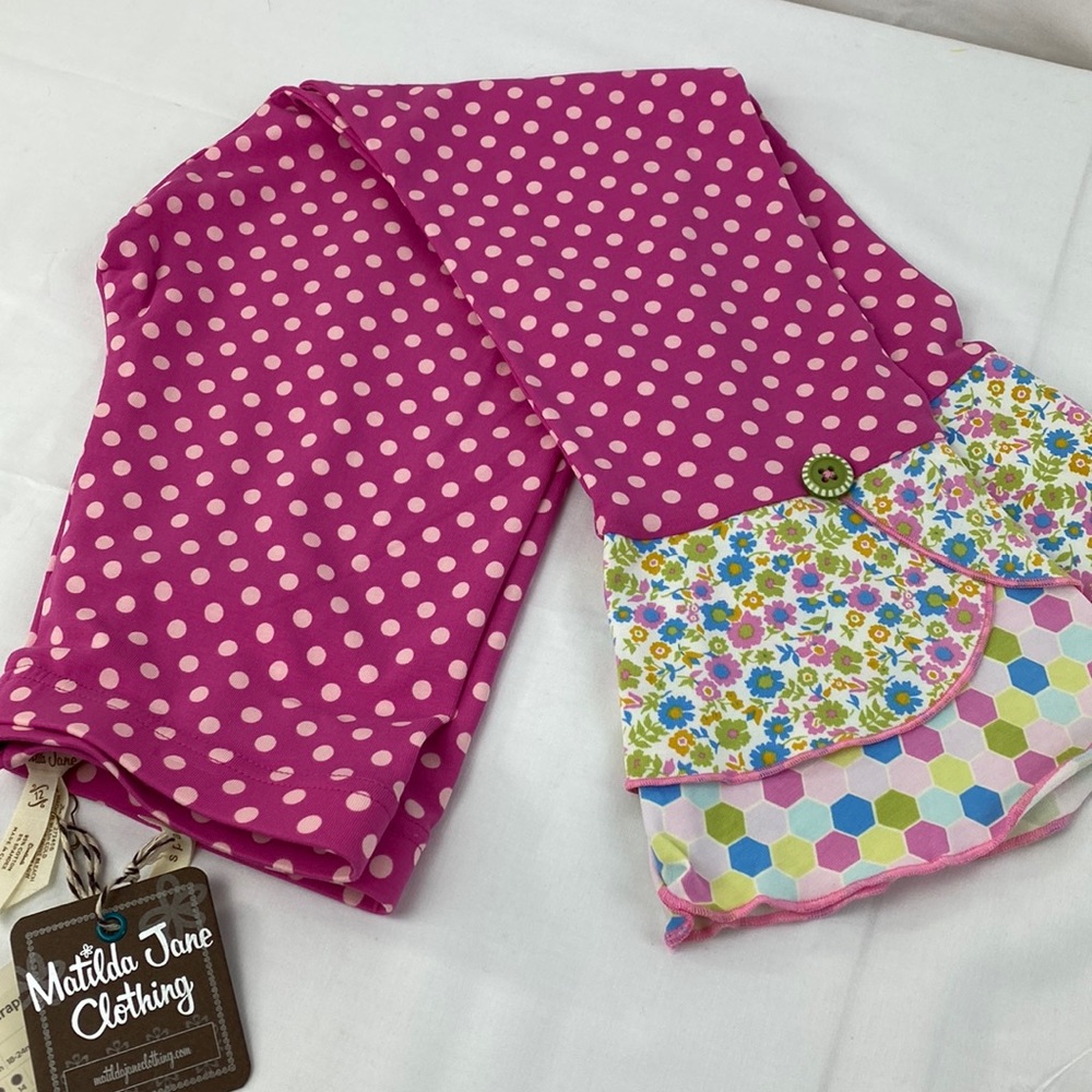 NWT Matilda Jane What’s Up Dot Scrappy Leggings SZ 12 Pink Polka Dots Floral NEW